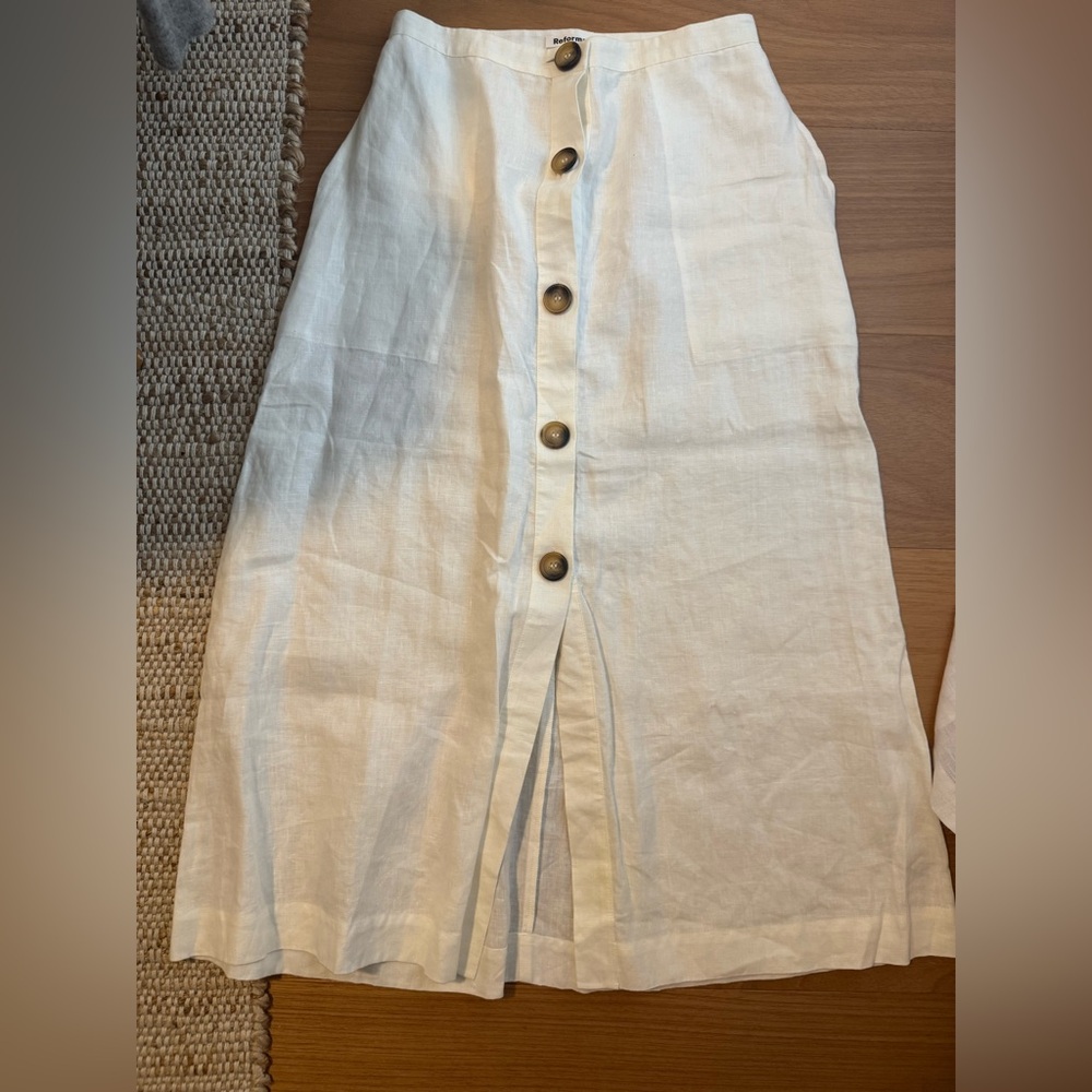 Reformation Linen Button Skirt